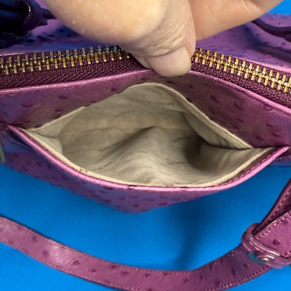 BRAHMIN LARGE TORI TOTE FIG NORMANDY OSTRICH EMBOSSED LEATHER PURPLE TYPE COLOR